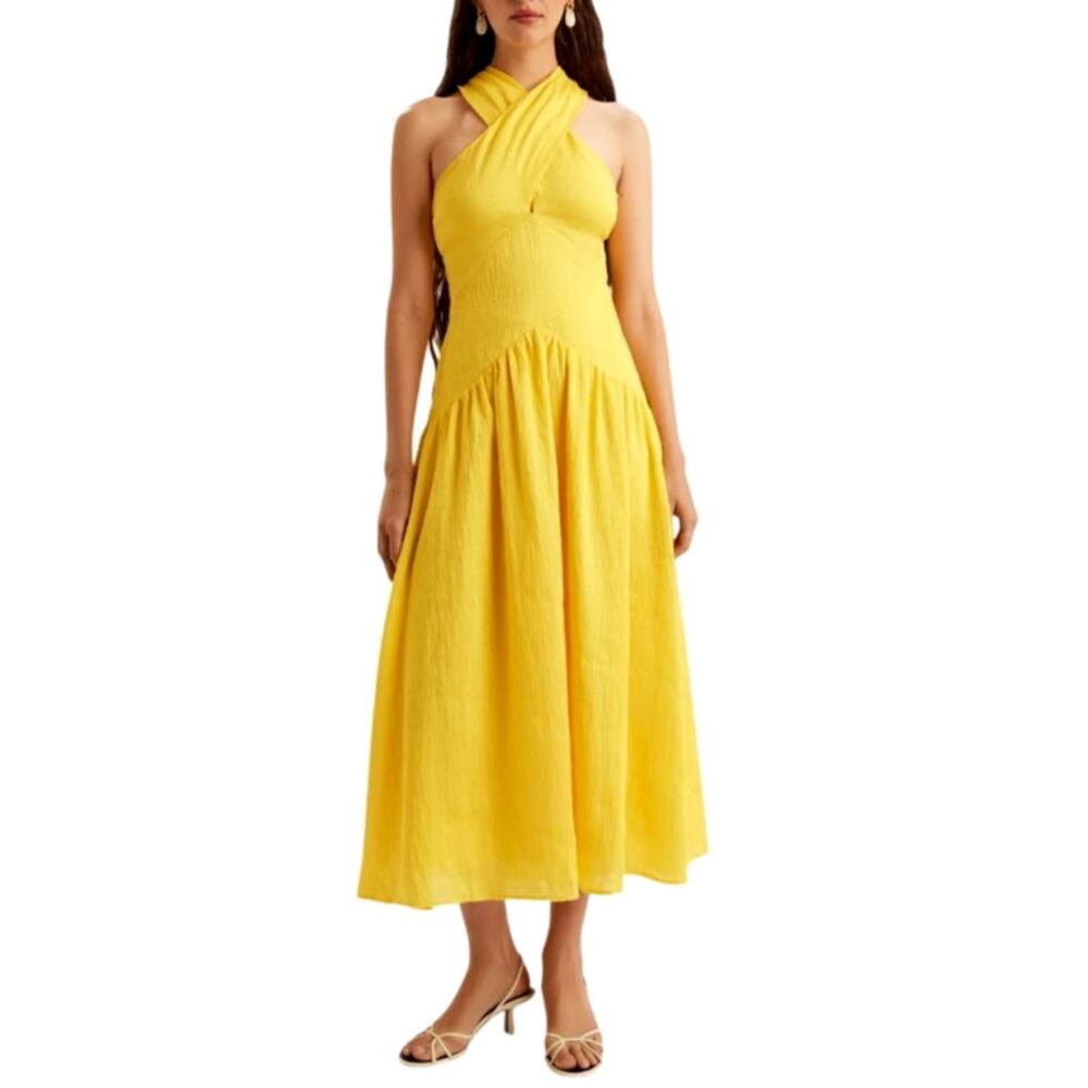 Merlette Women's Lemon Cross-over Halter Neck Zadie Dress Size 8